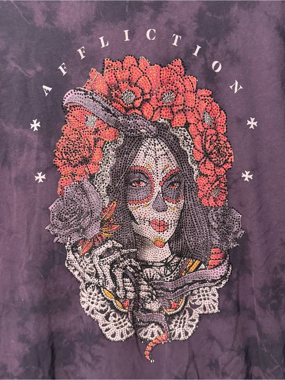 Mens Affliction Memento Mori T-Shirt XL Y2K Emo Grunge Rhinestones - Picture 4 of 13